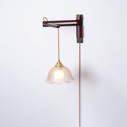 Swing-Arm Sconce with Wood & Brass Construction – Adjustable Directional Lighting for Bedroom, Reading Nook, Hallway – Multiple Shade Styles