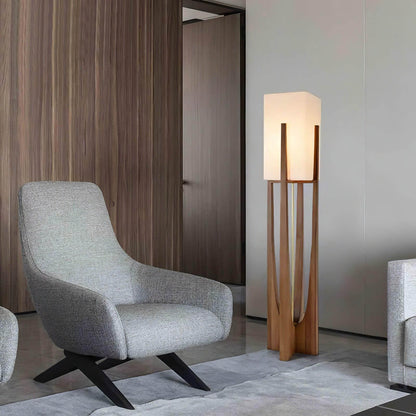 Standing Lamp with Fabric Shade 57 Inches Tall Ash Wood Uplight for Bedrooms Reading Nooks Living Spaces Modern Homes