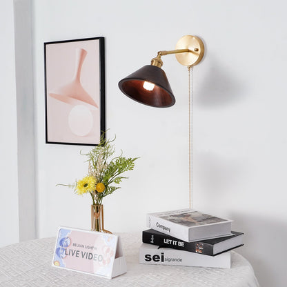Walnut Wood Wall Sconce for Bedroom Hallway Living Room Ambient Lighting Brass Accent Fixture 6-7 inch Rustic Indoor Lamp Hardwired E26