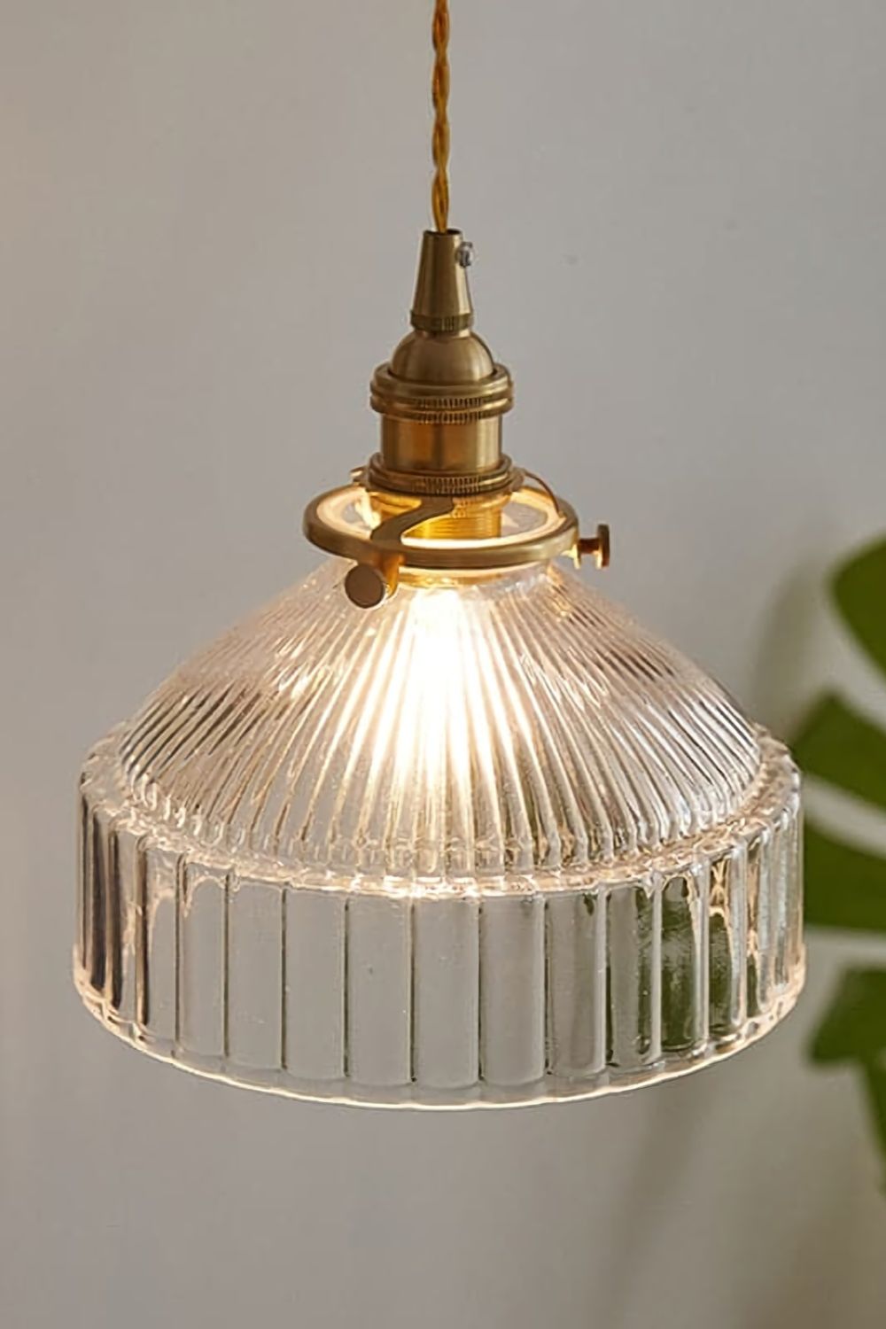 Glass & Brass Pendant Ceiling Light Fixture for Entryway, Bedroom & Living Room – Vintage Style E26 Socket