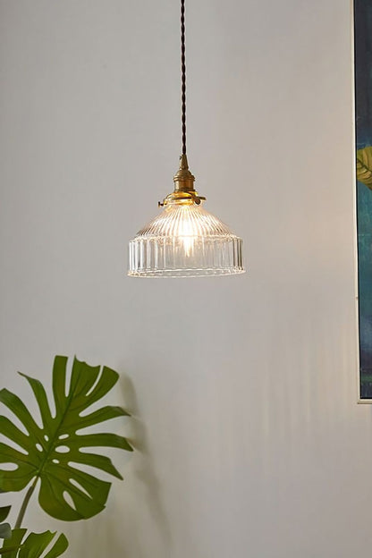 Glass & Brass Pendant Ceiling Light Fixture for Entryway, Bedroom & Living Room – Vintage Style E26 Socket