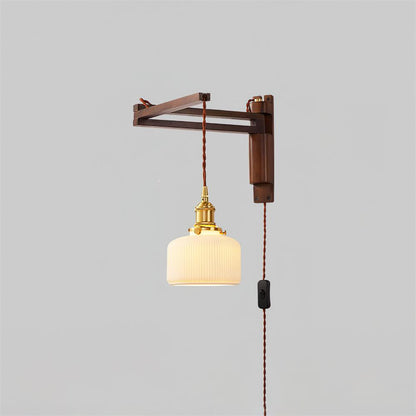 Swing-Arm Sconce with Wood & Brass Construction – Adjustable Directional Lighting for Bedroom, Reading Nook, Hallway – Multiple Shade Styles