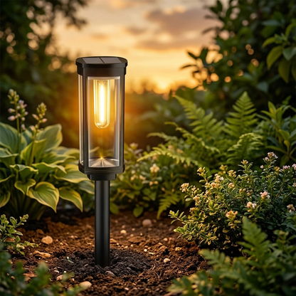 Vintage Solar Pathway Lights with Filament LED Bulb | Elegant Lantern Design for Inviting Garden Glow