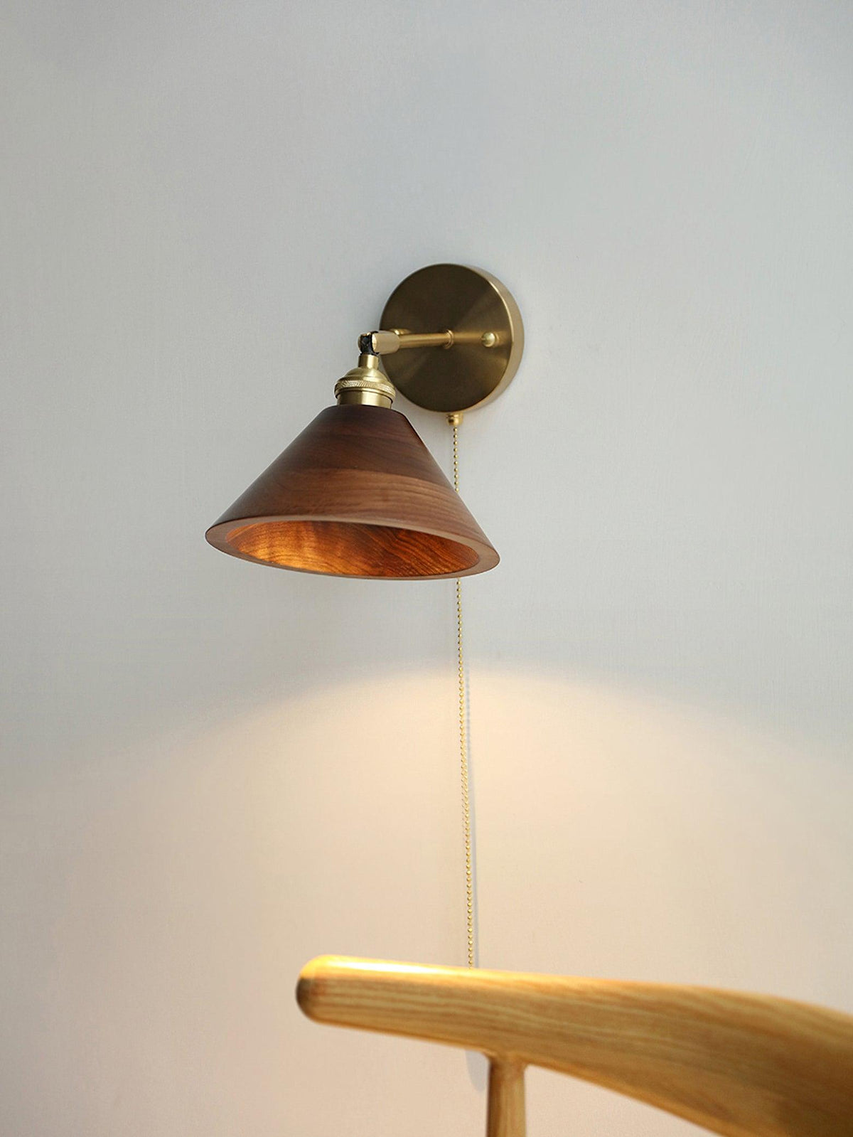 Walnut Wood Wall Sconce for Bedroom Hallway Living Room Ambient Lighting Brass Accent Fixture 6-7 inch Rustic Indoor Lamp Hardwired E26