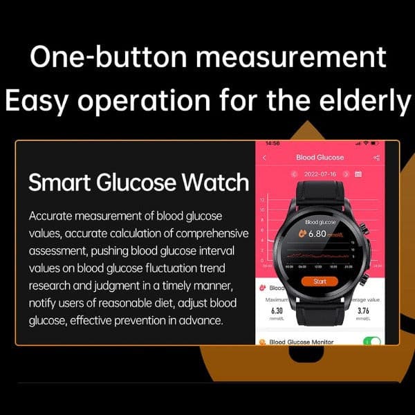 Non-Invasive Glucose Monitoring Smartwatch with Heart Rate & Blood Oxygen Tracker for Daily Health Management