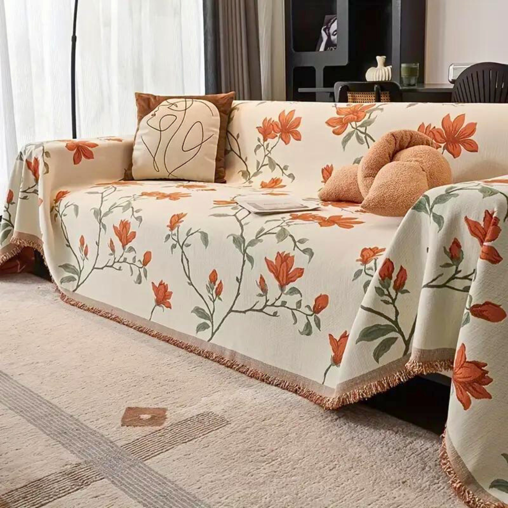 Viva Floral Sofa Cover - Durable Chenille, Elegant Vintage Design