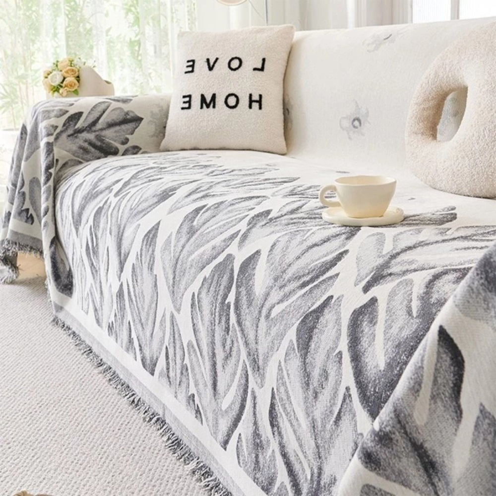 Vivid Chenille Sofa Cover - Leaf Pattern, Soft & Durable, Pet-Friendly