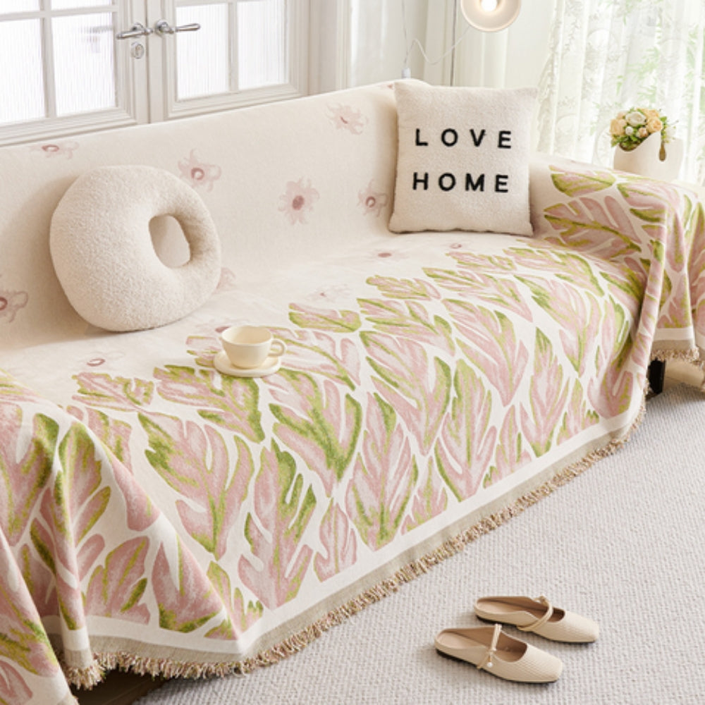 Vivid Chenille Sofa Cover - Leaf Pattern, Soft & Durable, Pet-Friendly