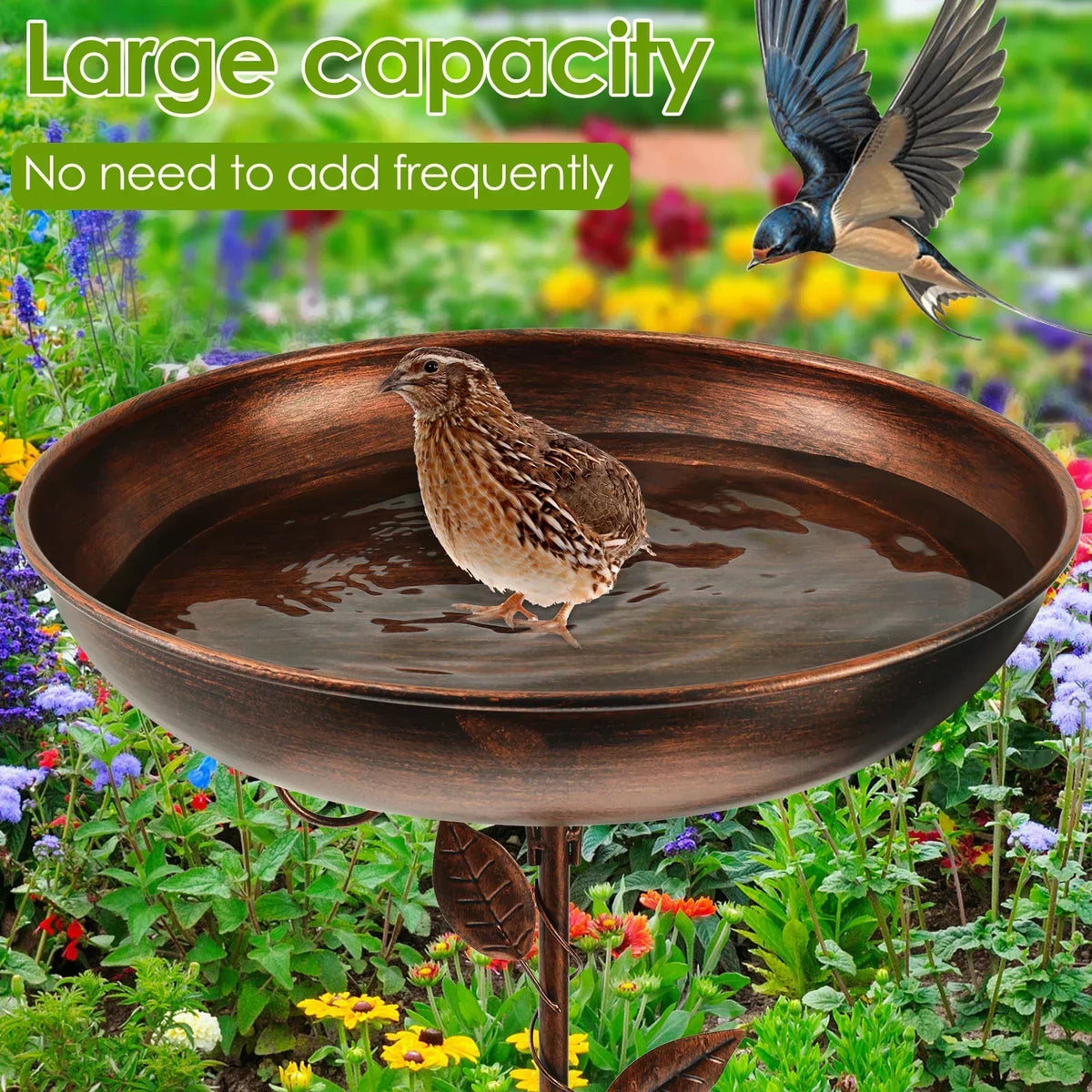 Bird Bath with Stand | Sturdy Metal Bowl
