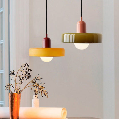 Art Glass Dome Pendant Light Fixture with Adjustable Cord for Kitchen Island Dining Room Bedroom | Modern Round Ceiling Hanging Lamp