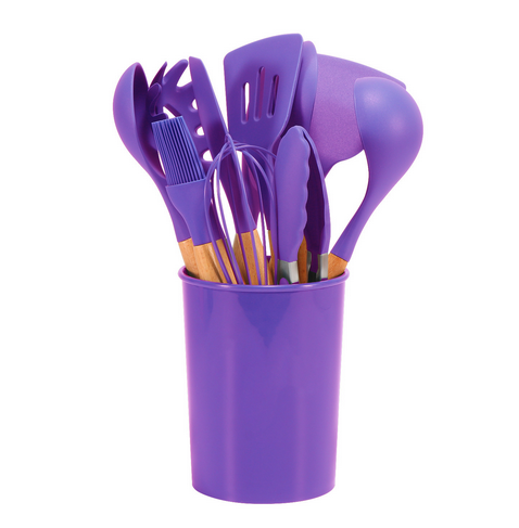 12-Piece Silicone Kitchen Utensil Set with Bamboo Handles and Holder – Heat-Resistant Nonstick Cooking Tools for Home Chefs