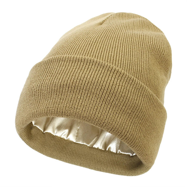 Silk-Lined Winter Beanie for Women – Protects Hair from Frizz, Static & Cold – Soft Wool Hat with Smooth Interior Lining for Everyday Wear