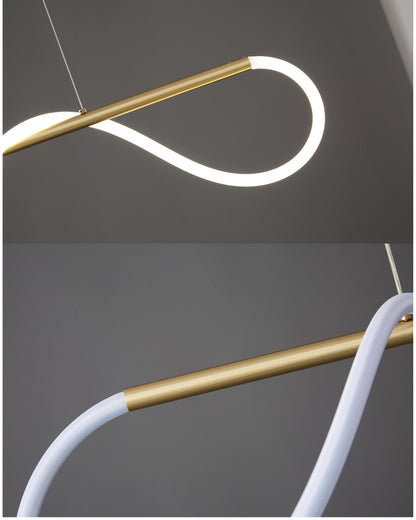 Lustre linéaire à DEL pour îlot avec design à vagues en silicone, 43 pouces, laiton, hauteur réglable, suspendu moderne à intensité variable pour table à manger