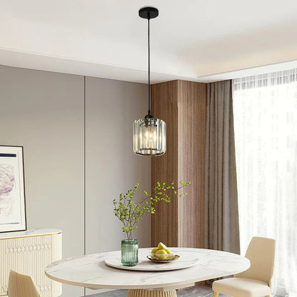 Modern Metal & Glass Pendant Light – Adjustable Cord – Black or Gold Finish for Dining Room & Living Room