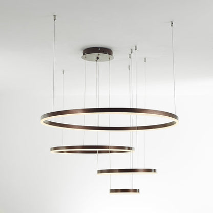 Multi-Ring LED Chandelier Adjustable Height Metal Acrylic Fixture 16-31 Inch Diameter Dimmable Suspended Ceiling Light for Dining Room Kitch