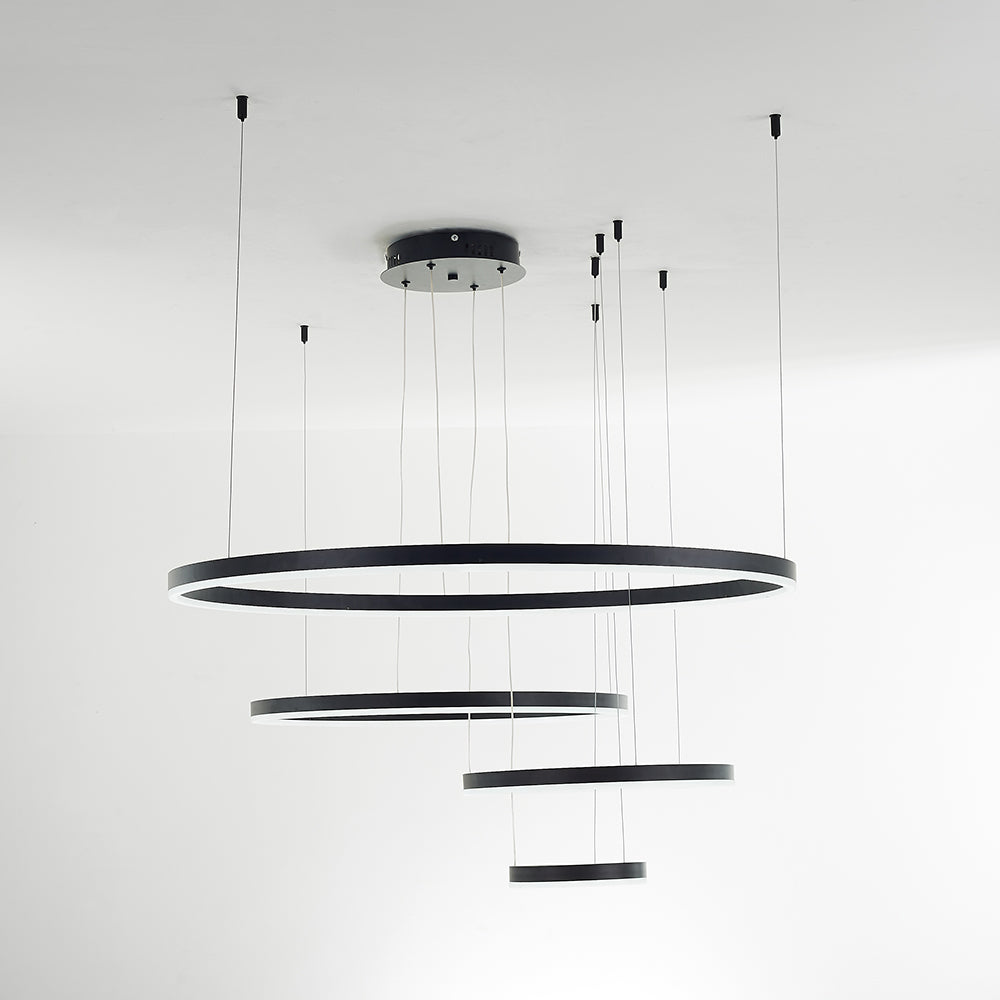 Lustre LED à anneaux multiples, hauteur réglable de 40 à 80 cm, luminaire en métal et acrylique, plafonnier à intensité variable pour salle à manger et salon, suspension moderne