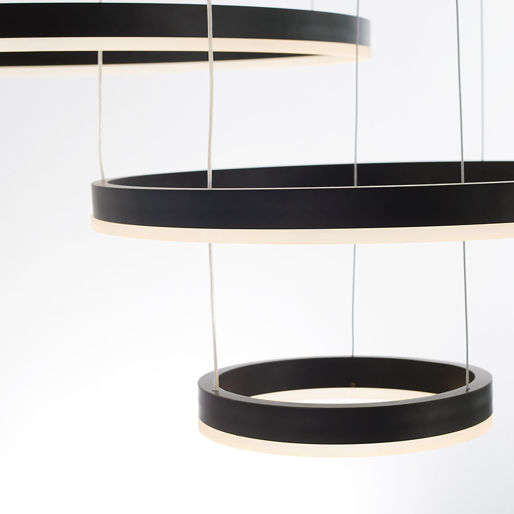 Multi-Ring LED Chandelier Adjustable Height Metal Acrylic Fixture 16-31 Inch Diameter Dimmable Suspended Ceiling Light for Dining Room Kitch