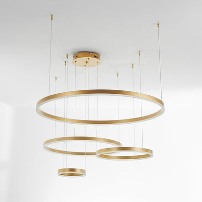 Multi-Ring LED Chandelier Adjustable Height Metal Acrylic Fixture 16-31 Inch Diameter Dimmable Suspended Ceiling Light for Dining Room Kitch
