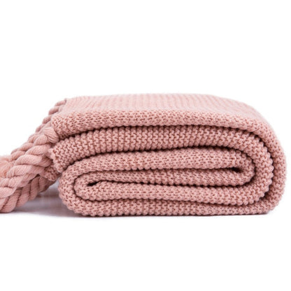 Waffle Knit Throw Blanket with Knotted Tassels – Soft and Warm Acrylic Blanket