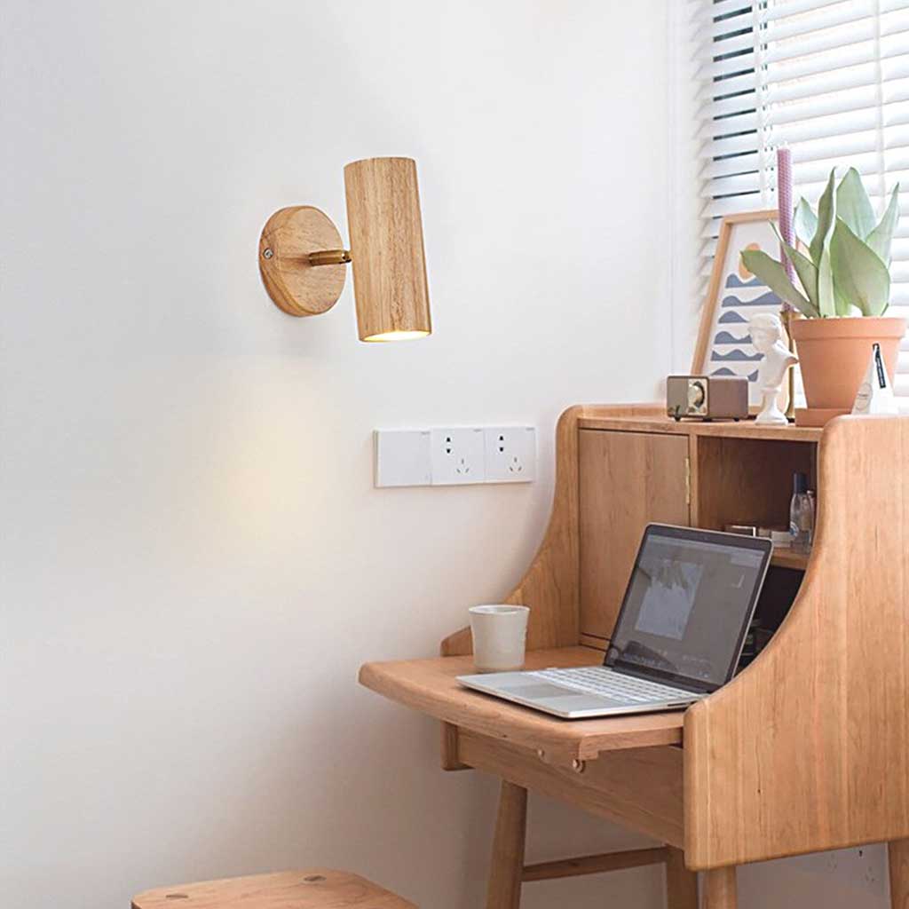 Rotating Track Spotlight with Wood Accent – Single or Multi-Head LED Fixture for Living Room, Bedroom & Home Office – Adjustable Directional