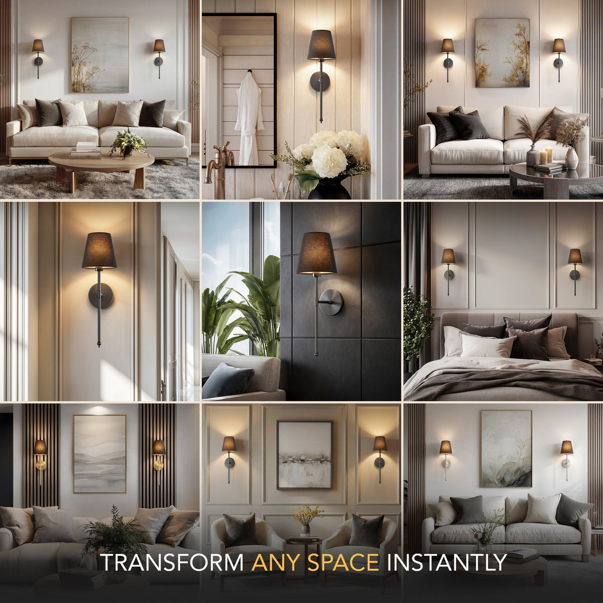 Rechargeable Sconce Pair 20-Inch Brushed Metal & Fabric Wireless Dimmable RGB Bedside Fixtures for Bedroom Hallway Modern Interior Accent Li