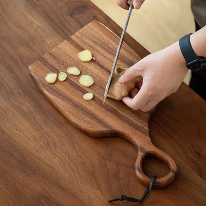 Solid Walnut Cutting Board 2-Piece Set with Loop Handle for Hanging Kitchen Prep and Serving Boards Natural Wood Grain Charcuterie Platter C