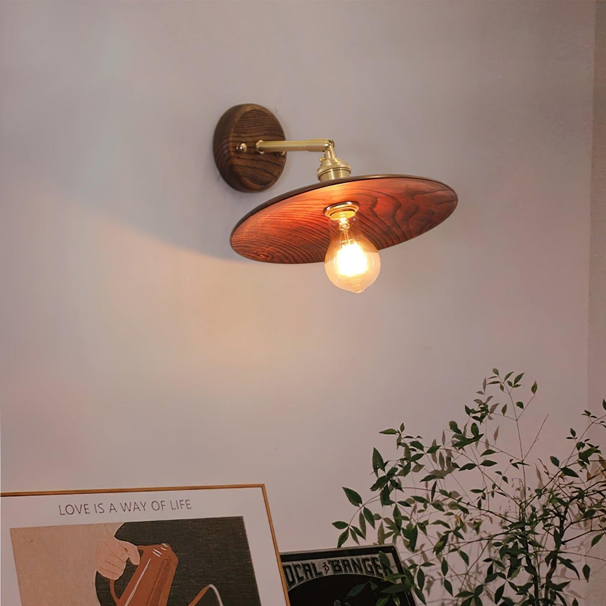 Applique murale arrondie en bois et métal, douille E27, éclairage d'accentuation minimaliste de 8 pouces pour chambre, entrée, hall, couloir, luminaire organique moderne, usage intérieur