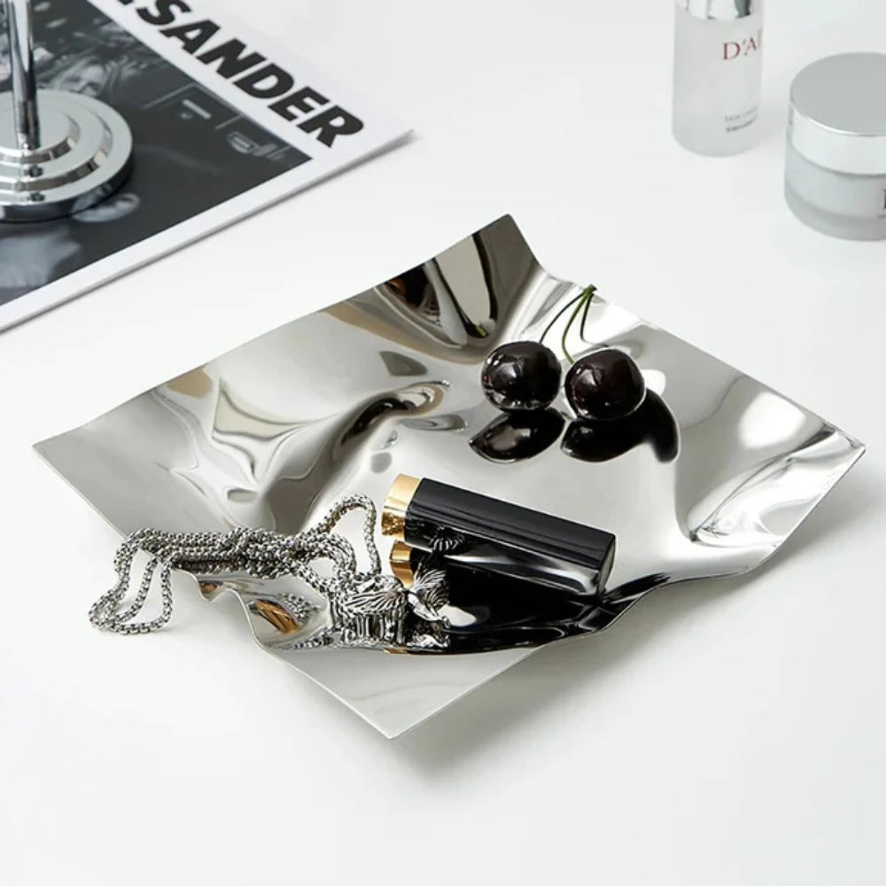 Wanderlust Decorative Tray for Coffee Table - Hand-Polished Stainless Steel, Modern Design