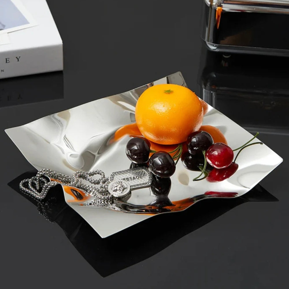 Wanderlust Decorative Tray for Coffee Table - Hand-Polished Stainless Steel, Modern Design