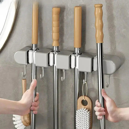 Wall-Mount Tool Organizer for Brooms, Mops & Household Items – Space-Saving Storage Rack for Garage, Closet & Utility Room – Sturdy Grip Hol