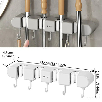 Wall-Mount Tool Organizer for Brooms, Mops & Household Items – Space-Saving Storage Rack for Garage, Closet & Utility Room – Sturdy Grip Hol