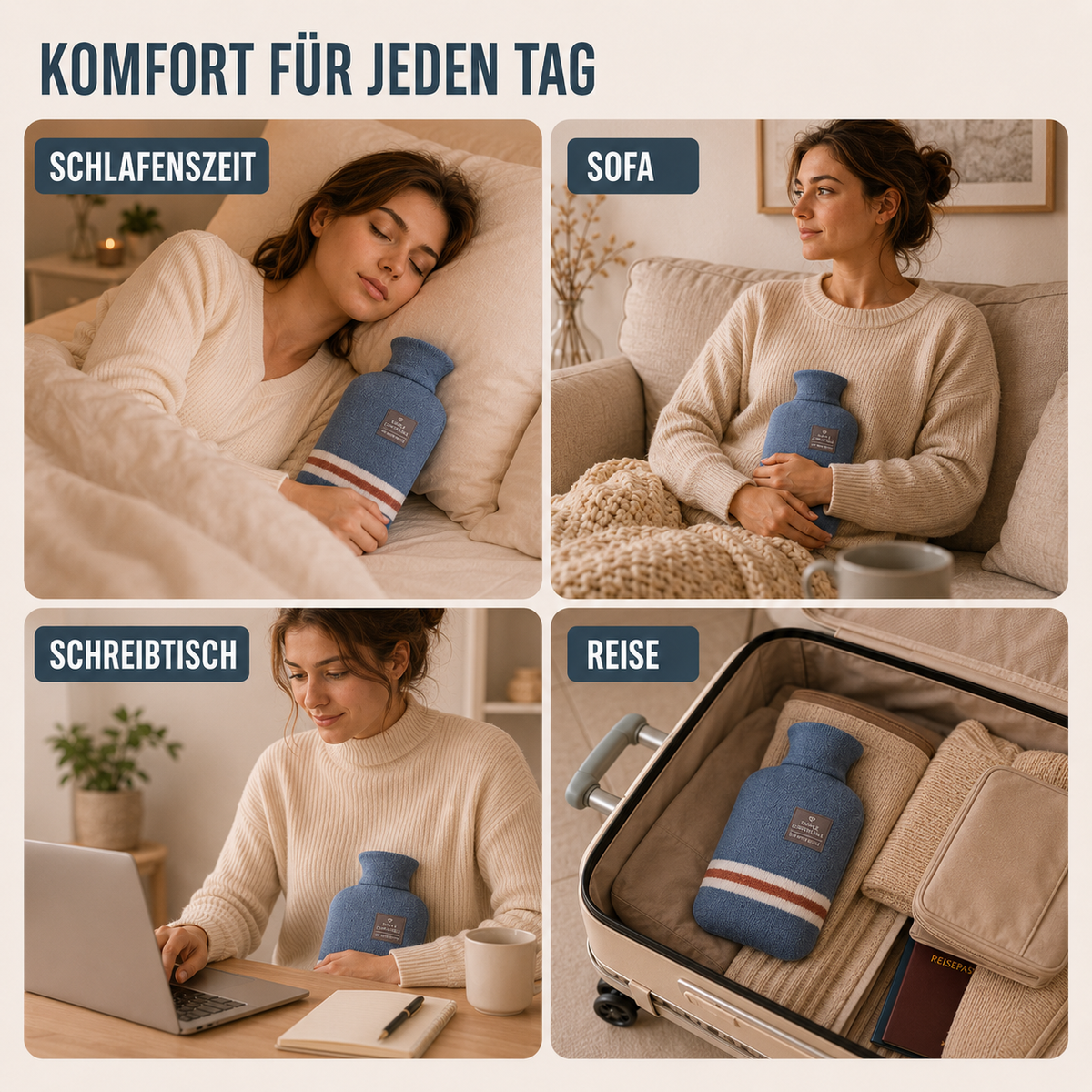 Hot Water Bottle with Knit Cover – 34 fl oz Cozy Heat Therapy for Winter Warmth, Cramps & Muscle Relief
