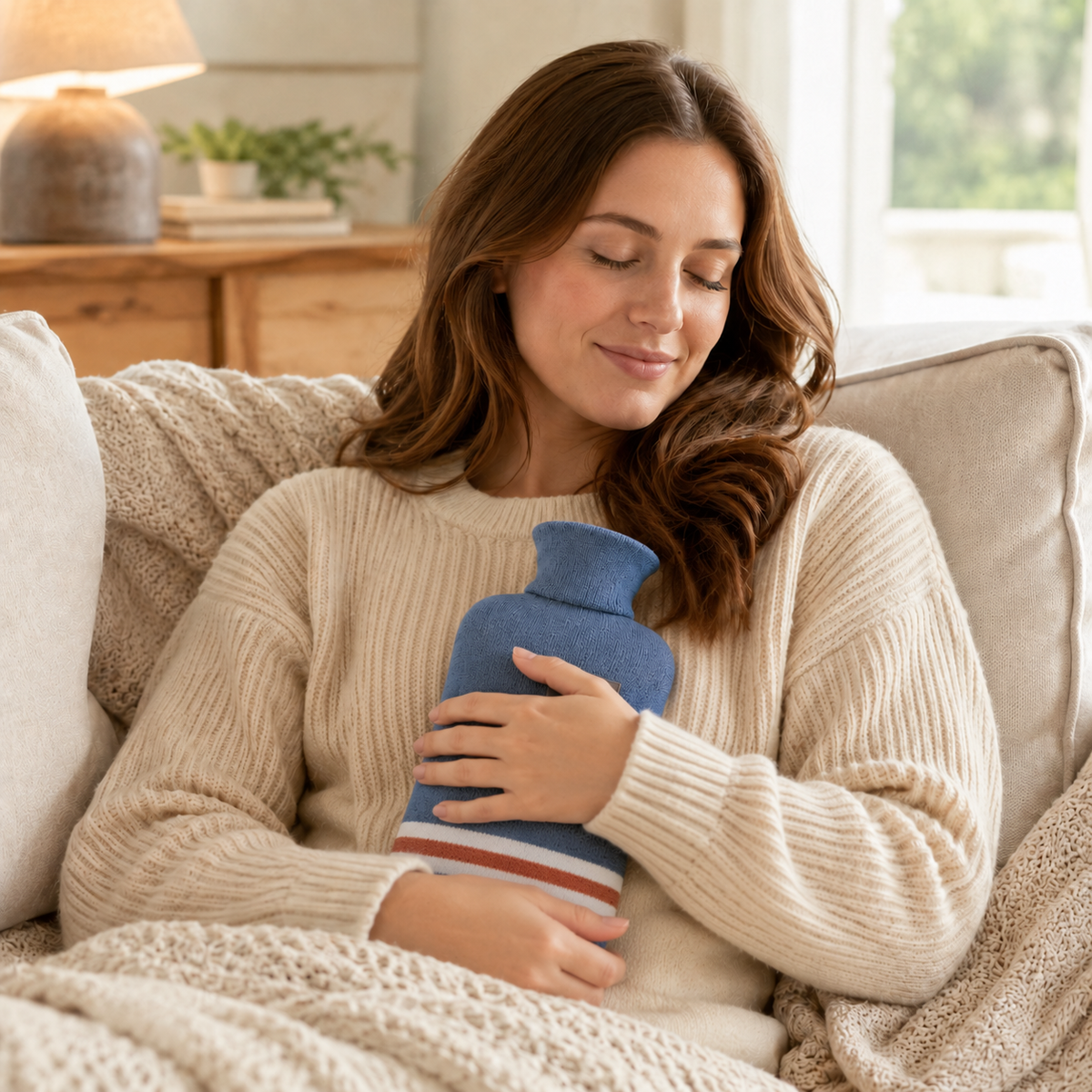 Hot Water Bottle with Knit Cover – 34 fl oz Cozy Heat Therapy for Winter Warmth, Cramps & Muscle Relief