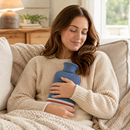 Hot Water Bottle with Knit Cover – 34 fl oz Cozy Heat Therapy for Winter Warmth, Cramps & Muscle Relief