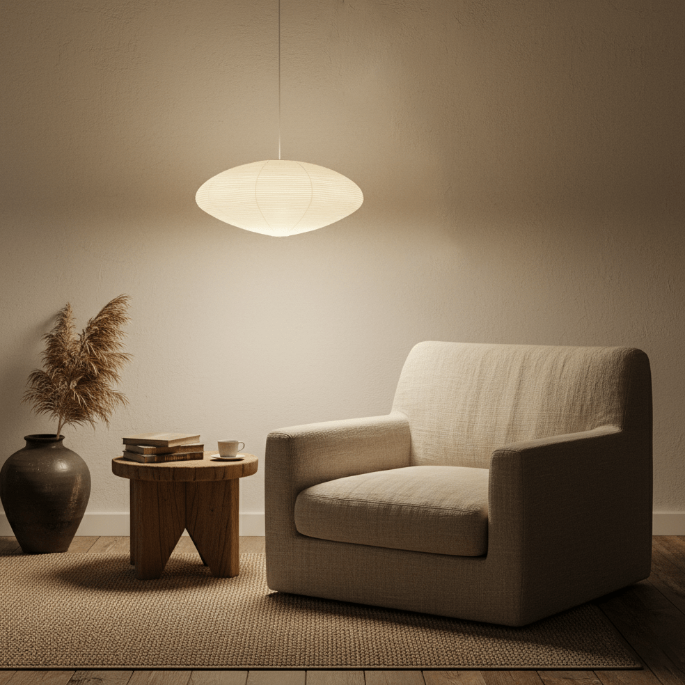 Handcrafted Paper Shade Ceiling Light with Adjustable Cord White Hanging Fixture for Bedroom Living Room Kitchen Dining Modern Indoor Lamp