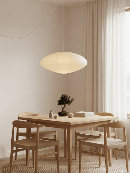 Handcrafted Paper Shade Ceiling Light with Adjustable Cord White Hanging Fixture for Bedroom Living Room Kitchen Dining Modern Indoor Lamp