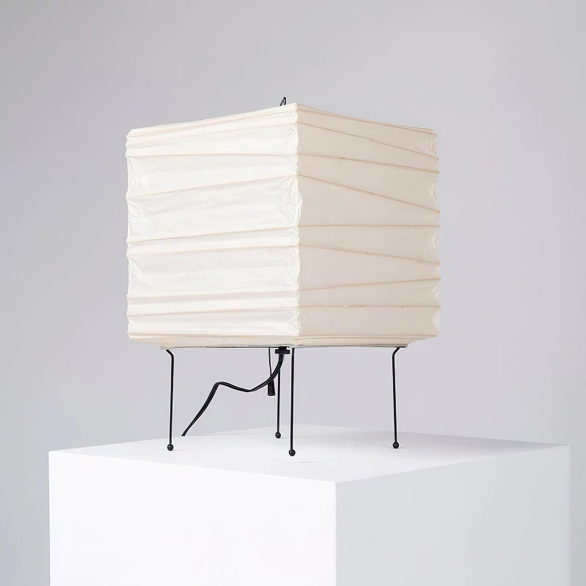 Geometric Paper Cube Lamp with Wire Stand for Bedroom Desk Nightstand Living Room Office Handcrafted Ambient Lighting Minimalist Accent 9×15