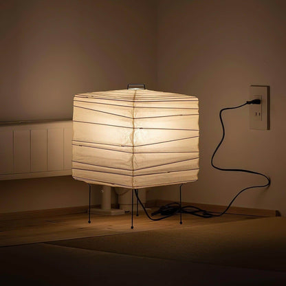 Geometric Paper Cube Lamp with Wire Stand for Bedroom Desk Nightstand Living Room Office Handcrafted Ambient Lighting Minimalist Accent 9×15