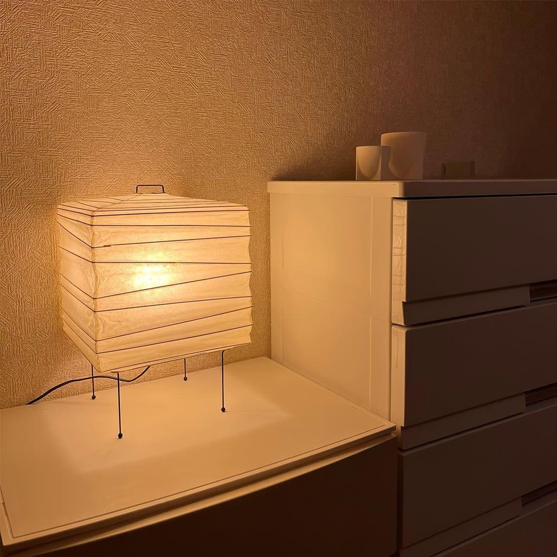 Geometric Paper Cube Lamp with Wire Stand for Bedroom Desk Nightstand Living Room Office Handcrafted Ambient Lighting Minimalist Accent 9×15