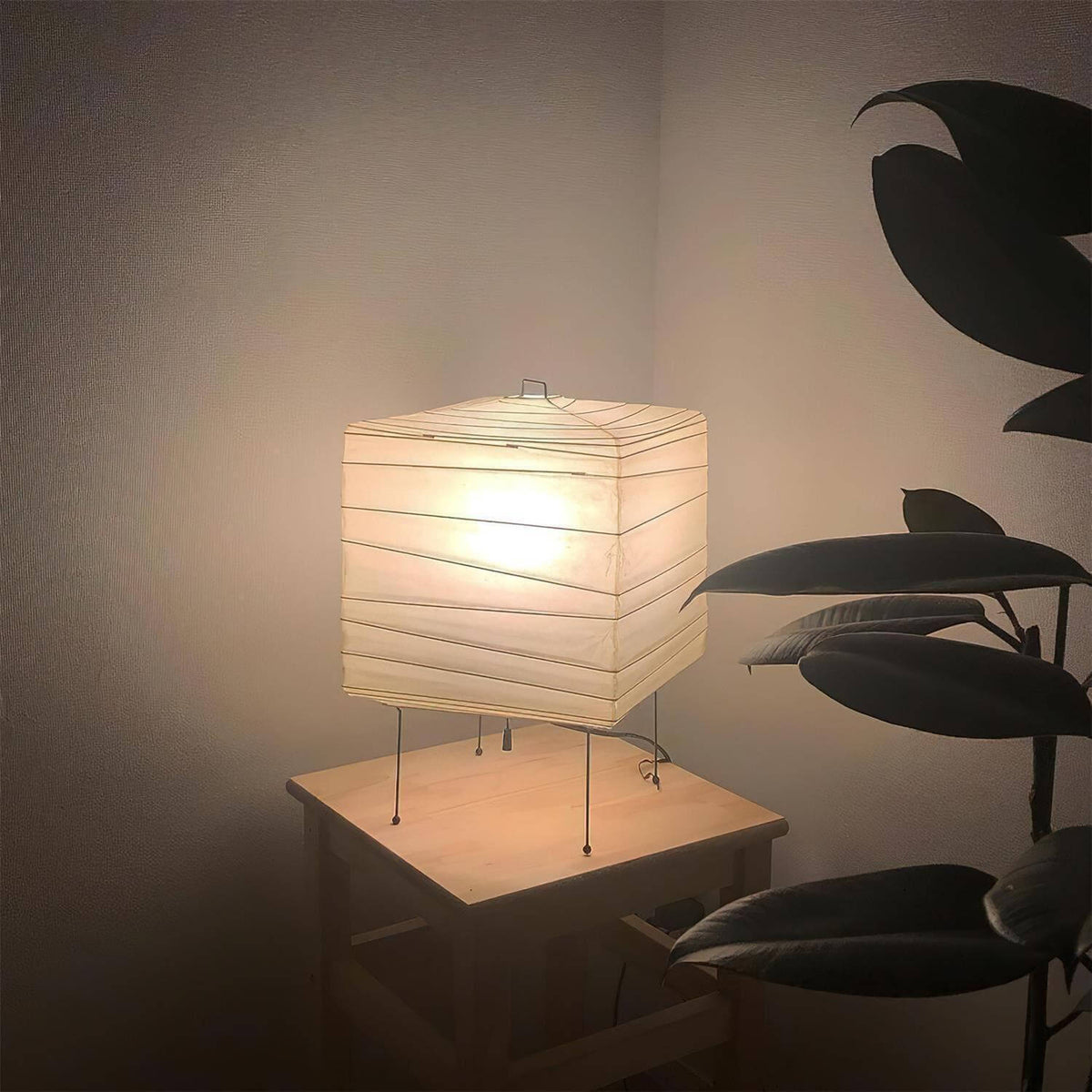 Geometric Paper Cube Lamp with Wire Stand for Bedroom Desk Nightstand Living Room Office Handcrafted Ambient Lighting Minimalist Accent 9×15
