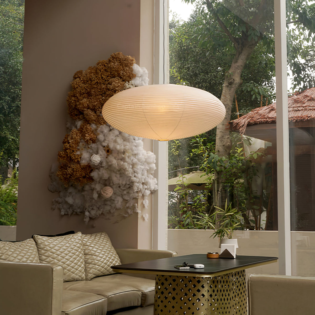 Handmade Rice Paper Sphere Pendant Lamp for Dining Room & Bedroom | Sculptural Ceiling Fixture with Adjustable Cord | E26 Edison Bulb Compat