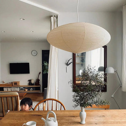 Handmade Rice Paper Sphere Pendant Lamp for Dining Room & Bedroom | Sculptural Ceiling Fixture with Adjustable Cord | E26 Edison Bulb Compat