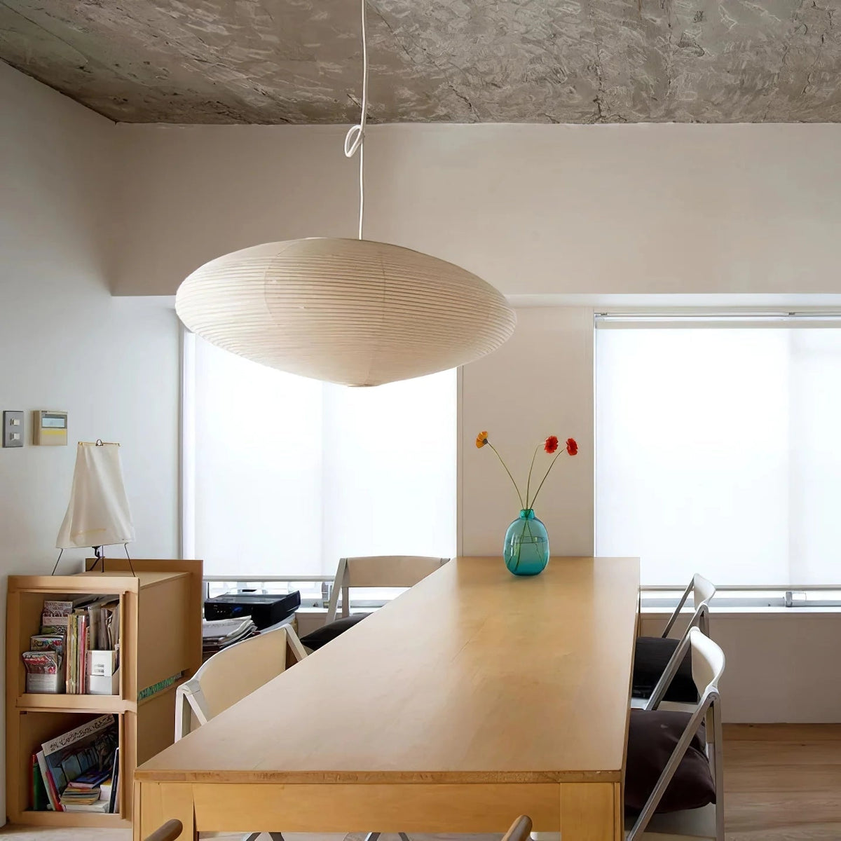 Handmade Rice Paper Sphere Pendant Lamp for Dining Room & Bedroom | Sculptural Ceiling Fixture with Adjustable Cord | E26 Edison Bulb Compat