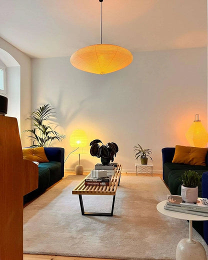 Handcrafted Paper Shade Ceiling Light with Adjustable Cord White Hanging Fixture for Bedroom Living Room Kitchen Dining Modern Indoor Lamp