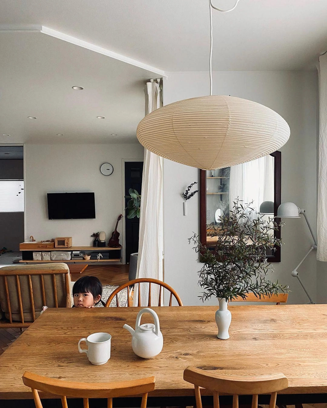 Handmade Rice Paper Sphere Pendant Lamp for Dining Room & Bedroom | Sculptural Ceiling Fixture with Adjustable Cord | E26 Edison Bulb Compat