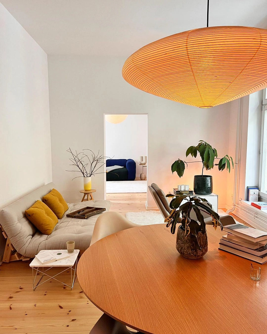 Handmade Rice Paper Sphere Pendant Lamp for Dining Room & Bedroom | Sculptural Ceiling Fixture with Adjustable Cord | E26 Edison Bulb Compat
