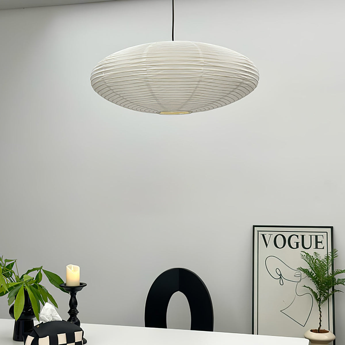 Handcrafted Paper Shade Ceiling Light with Adjustable Cord White Hanging Fixture for Bedroom Living Room Kitchen Dining Modern Indoor Lamp