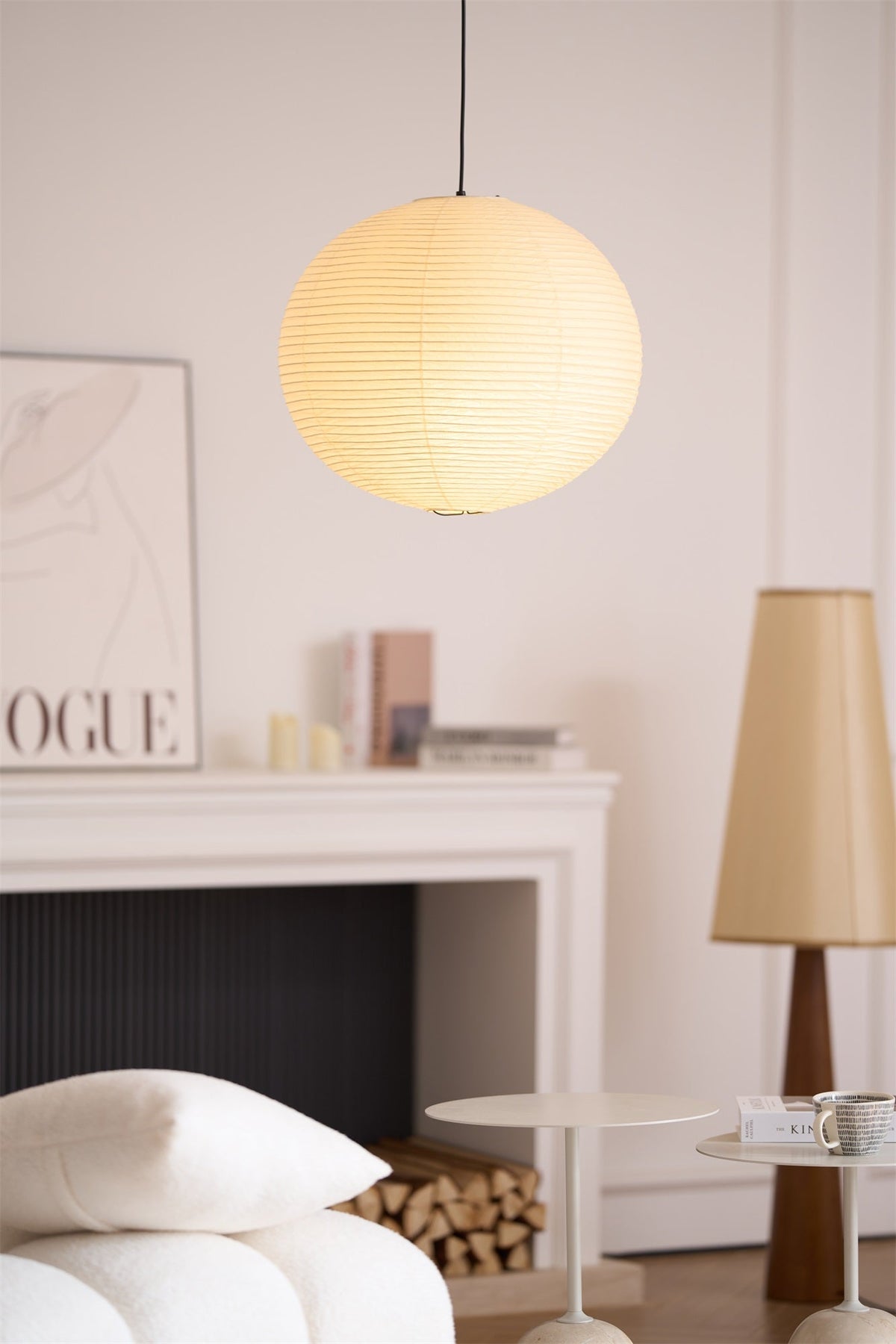 Handmade Paper Globe Drop Light for Kitchen Island & Dining Room – Adjustable Cable, E26 Socket, Soft Ambient Glow – Modern Overhead Fixture