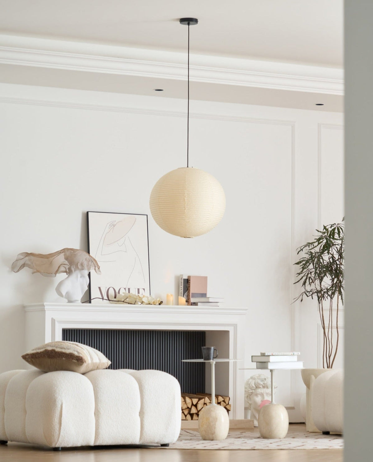 Handmade Paper Globe Drop Light for Kitchen Island & Dining Room – Adjustable Cable, E26 Socket, Soft Ambient Glow – Modern Overhead Fixture