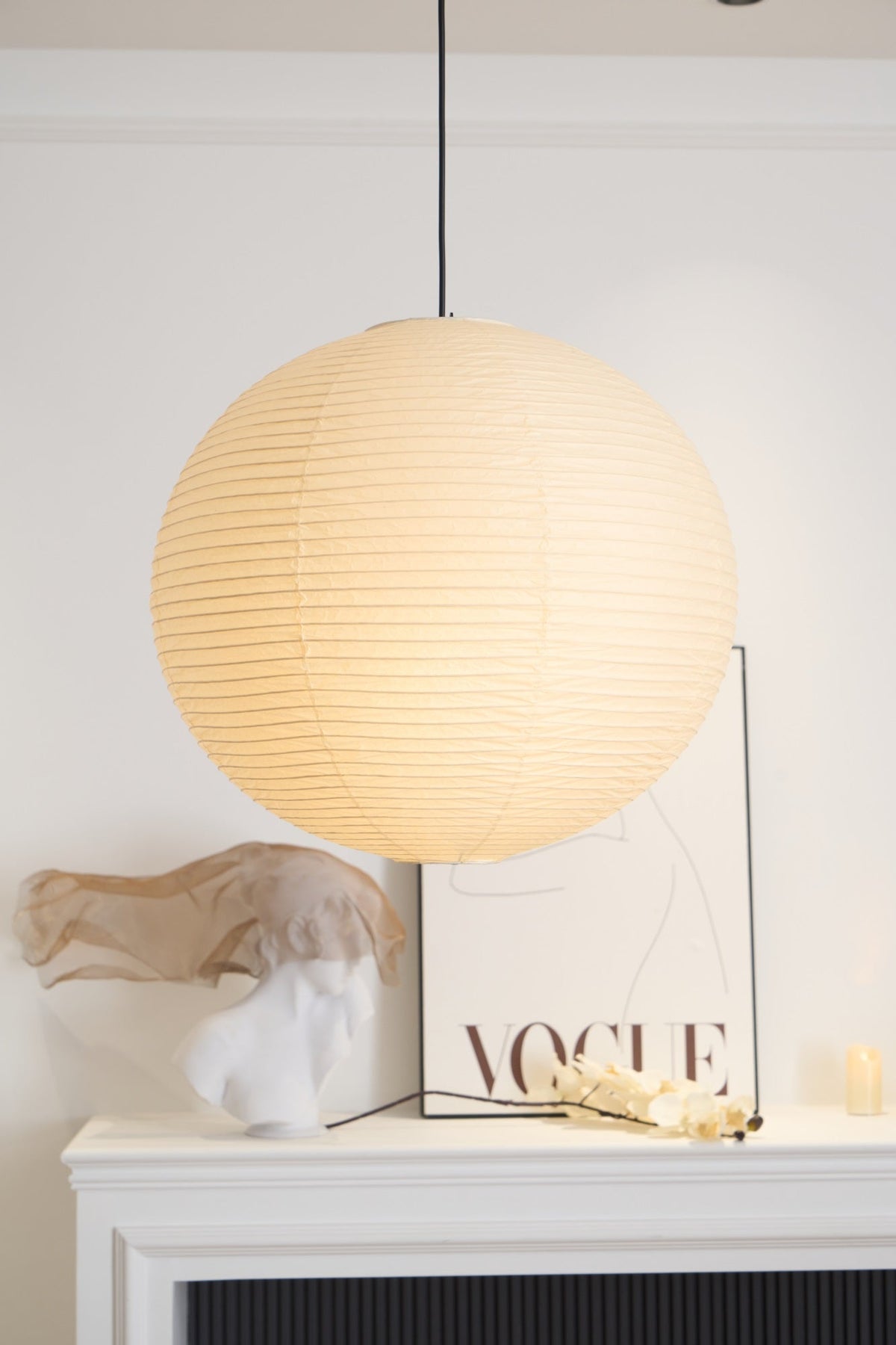 Handmade Paper Globe Drop Light for Kitchen Island & Dining Room – Adjustable Cable, E26 Socket, Soft Ambient Glow – Modern Overhead Fixture